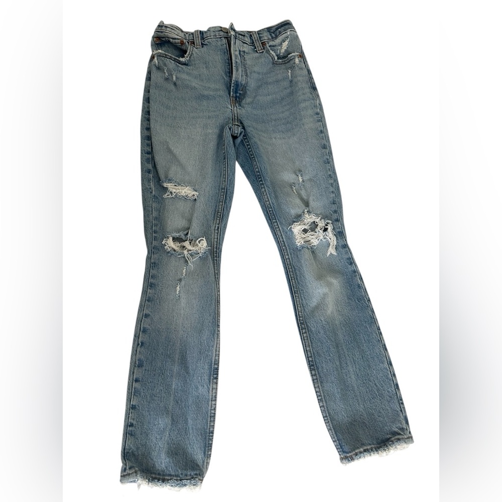 Abercrombie & Fitch Light Blue Distressed Straight Leg Jeans